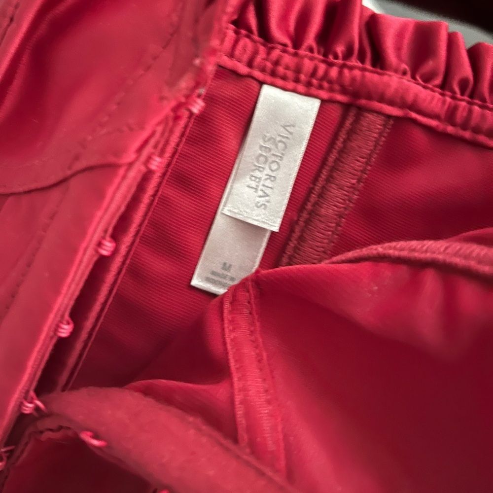 Rare Victorias Secret Satin Babydoll Red Corset Lace Up Strapless Medium Vintage - Picture 8 of 8